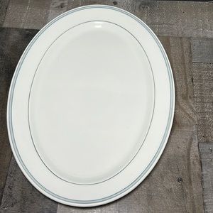 Vintage Syracuse Heavy Ceramic white Platter Green Blue Trim